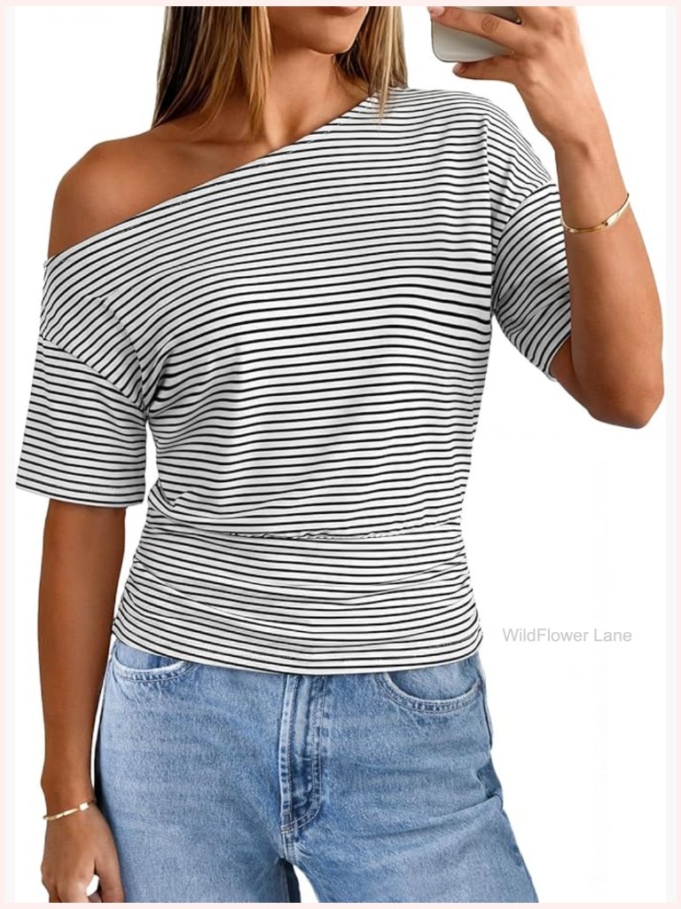 Off Shoulder Short Sleeve Tee Y2k Going Out Blouse